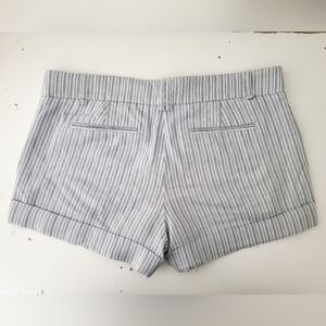 BCBG linen cotton shorts white blue striped chino nautical pinstripes cuffed S 4